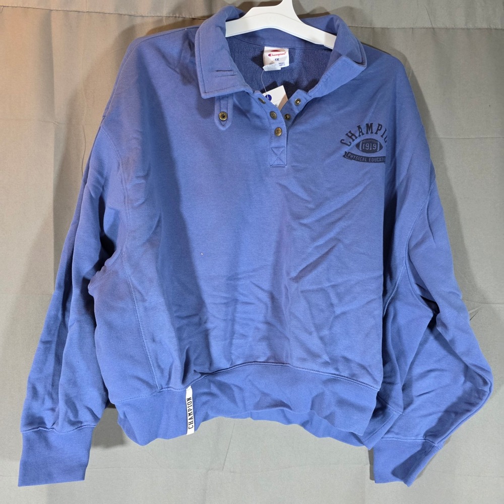 Champion Womens Rec Center 1/4 Snap Crop Pullover Gray Blue CPW253TL01017 1X